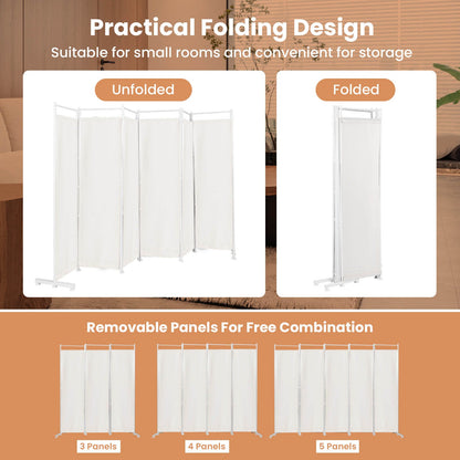 Elegant 6 Panel Folding Privacy Screen Room Divider - White