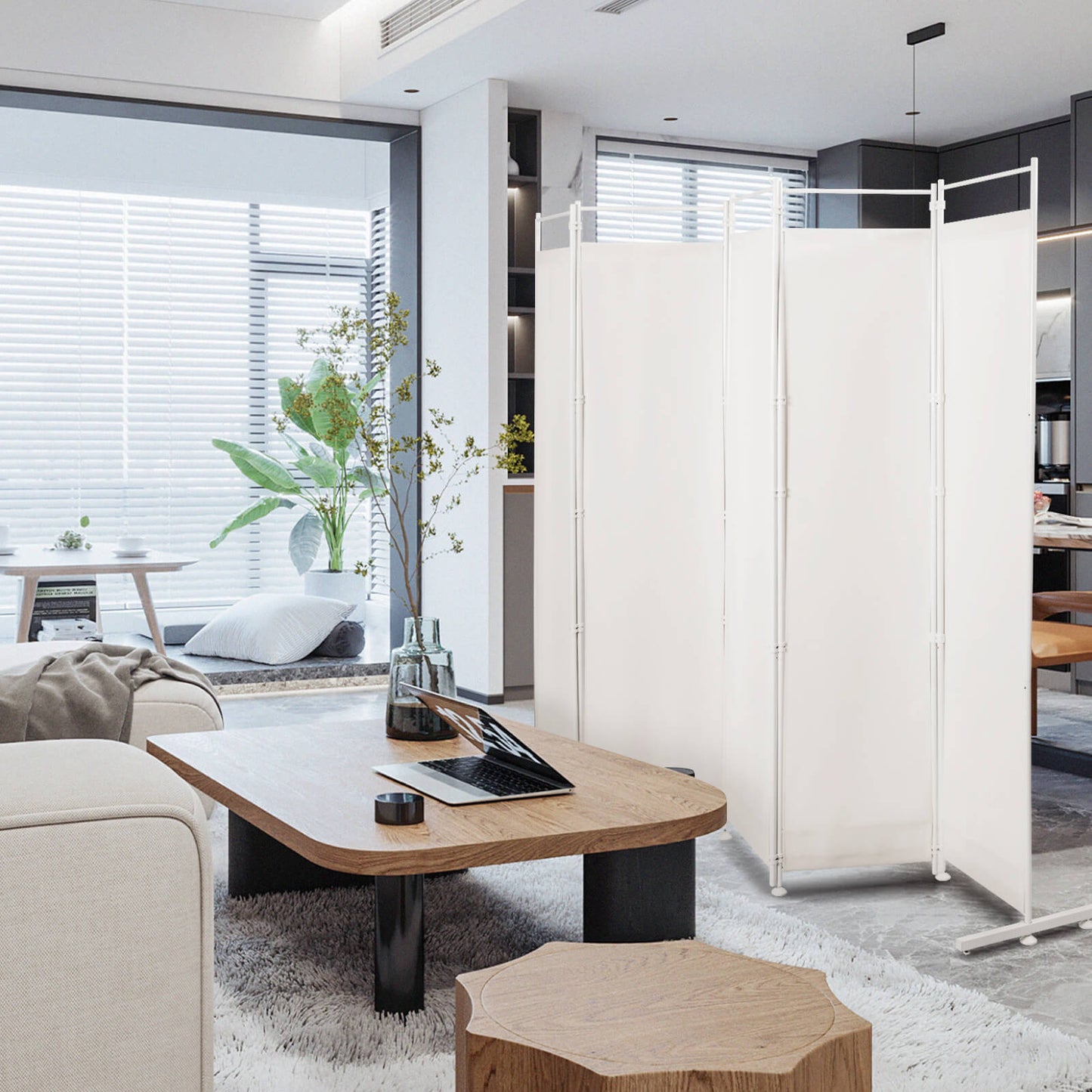 Elegant 6 Panel Folding Privacy Screen Room Divider - White