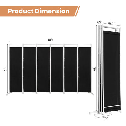 Elegant 6 Panel Folding Privacy Screen Room Divider - Black