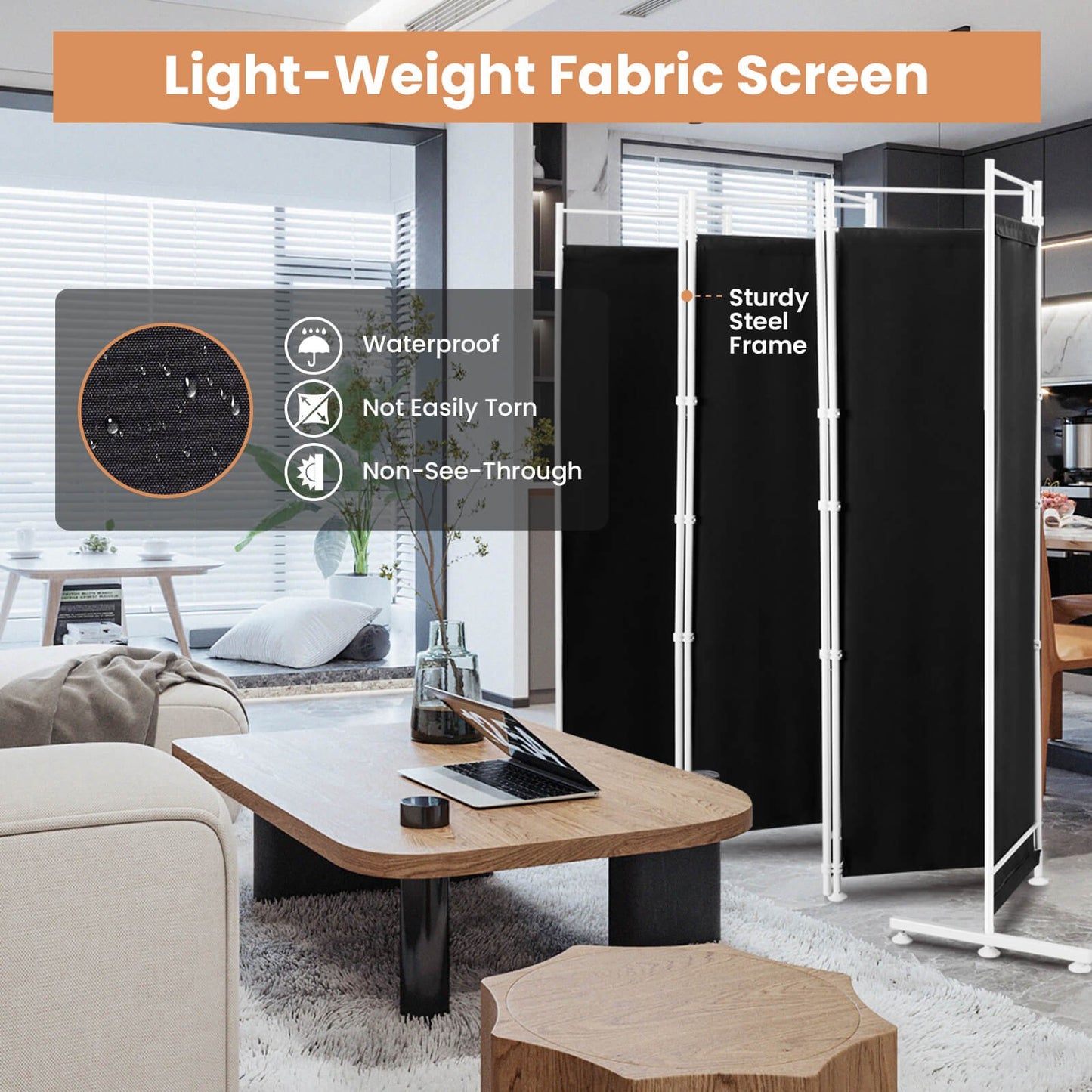 Elegant 6 Panel Folding Privacy Screen Room Divider - Black