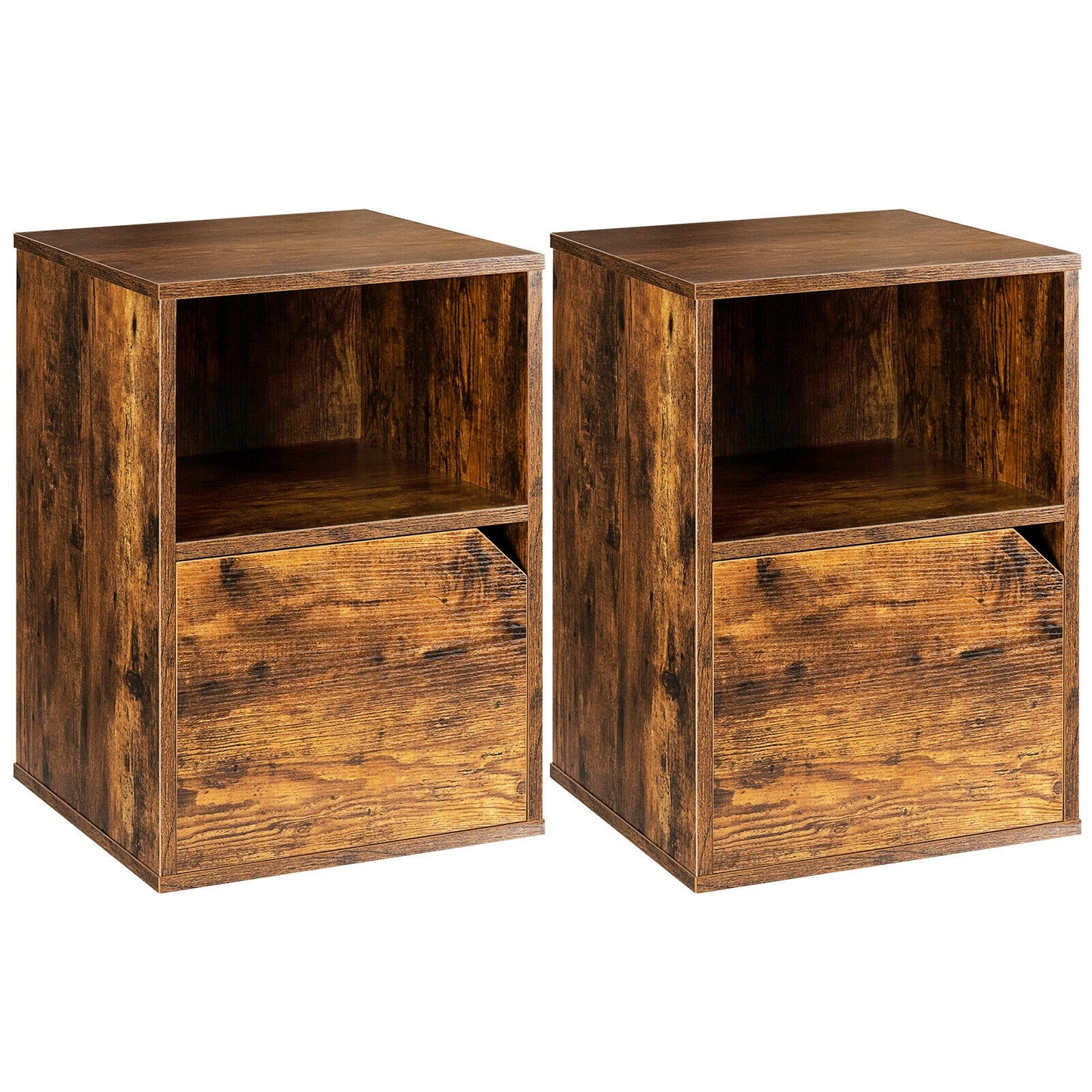 Set of 2 Nightstands with Storage, Modern End Tables for Bedroom or Living Room - Brown