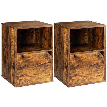 Set of 2 Nightstands with Storage, Modern End Tables for Bedroom or Living Room - Brown