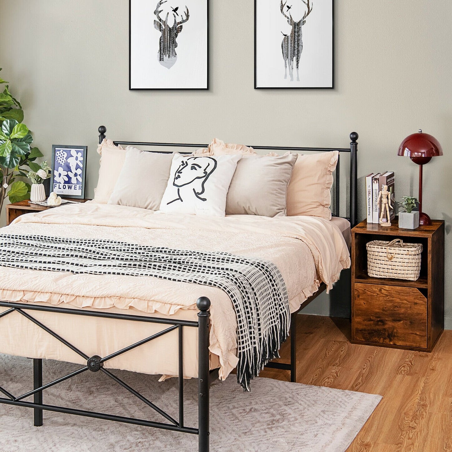 Set of 2 Nightstands with Storage, Modern End Tables for Bedroom or Living Room - Brown