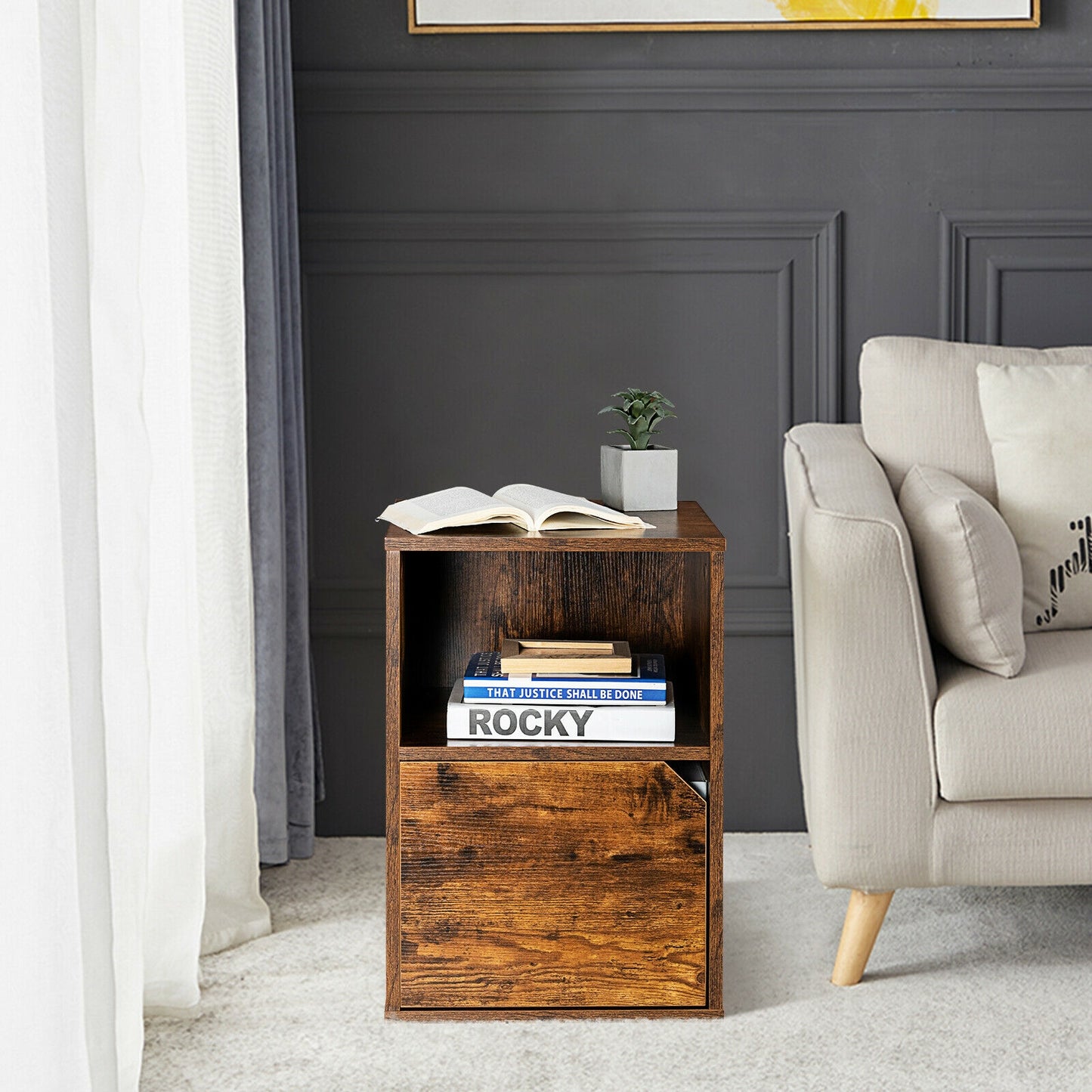 Set of 2 Nightstands with Storage, Modern End Tables for Bedroom or Living Room - Brown