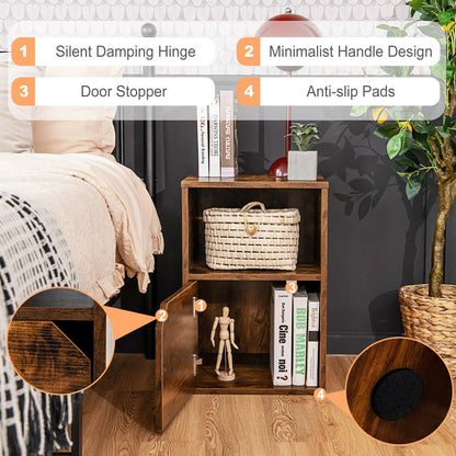 Set of 2 Nightstands with Storage, Modern End Tables for Bedroom or Living Room - Brown