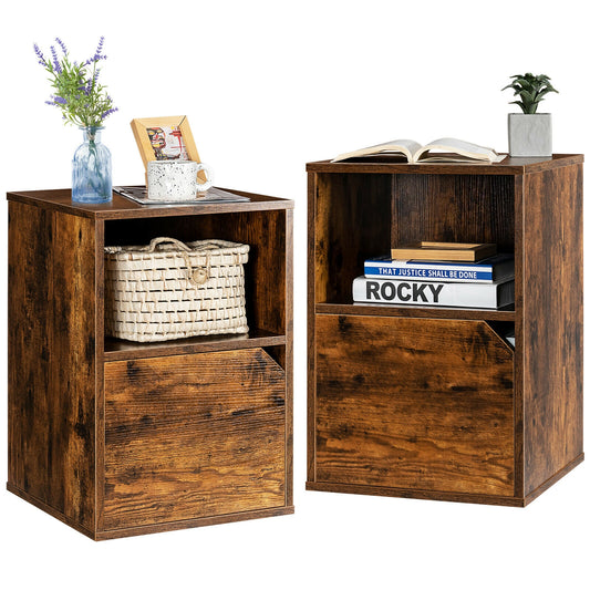 Set of 2 Nightstands with Storage, Modern End Tables for Bedroom or Living Room - Brown