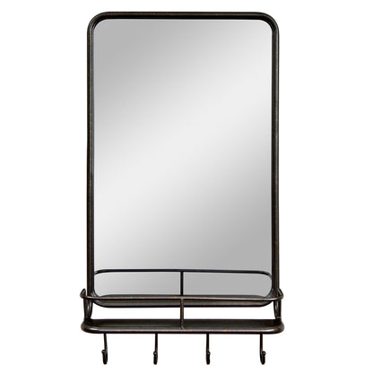 Wall-Mounted Mirror with Shelf & Hooks – Sturdy Metal Frame for Home Use