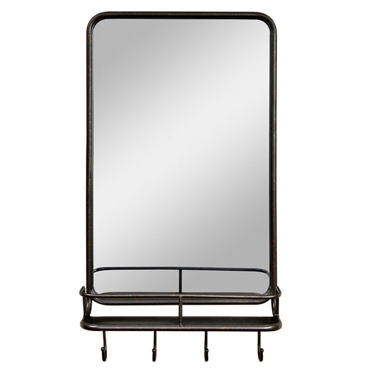 Wall-Mounted Mirror with Shelf & Hooks – Sturdy Metal Frame for Home Use