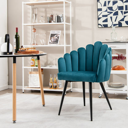 Elegant Velvet Dining Chair with Ergonomic Petal Backrest and Sturdy Metal Base - Teal