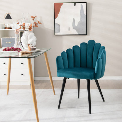 Elegant Velvet Dining Chair with Ergonomic Petal Backrest and Sturdy Metal Base - Teal