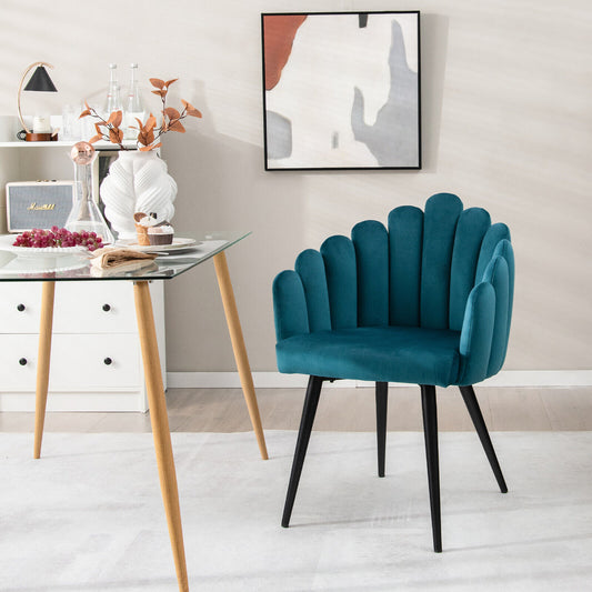 Elegant Velvet Dining Chair with Ergonomic Petal Backrest and Sturdy Metal Base - Teal