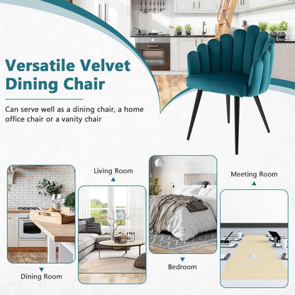 Elegant Velvet Dining Chair with Ergonomic Petal Backrest and Sturdy Metal Base - Teal