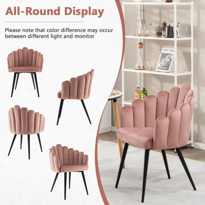 Elegant Velvet Dining Chair with Ergonomic Petal Backrest and Sturdy Metal Base - Pink