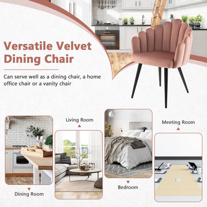 Elegant Velvet Dining Chair with Ergonomic Petal Backrest and Sturdy Metal Base - Pink