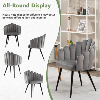 Elegant Velvet Dining Chair with Ergonomic Petal Backrest and Sturdy Metal Base - Grey