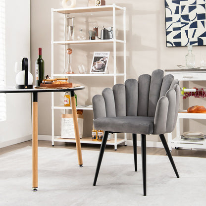 Elegant Velvet Dining Chair with Ergonomic Petal Backrest and Sturdy Metal Base - Grey