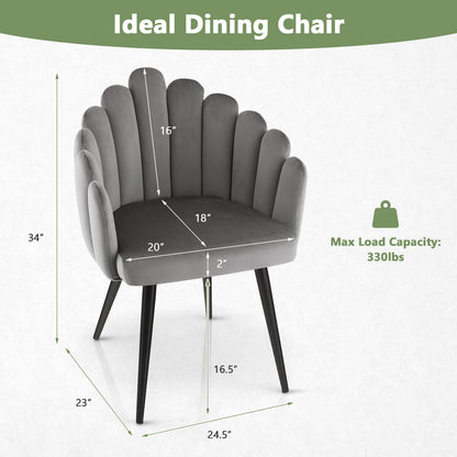 Elegant Velvet Dining Chair with Ergonomic Petal Backrest and Sturdy Metal Base - Grey