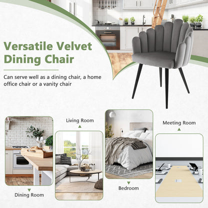 Elegant Velvet Dining Chair with Ergonomic Petal Backrest and Sturdy Metal Base - Grey