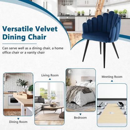 Elegant Velvet Dining Chair with Ergonomic Petal Backrest and Sturdy Metal Base - Blue