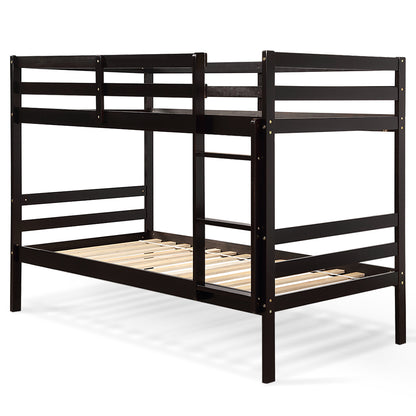 Solid Hardwood Twin Bunk Bed for Kids - Brown