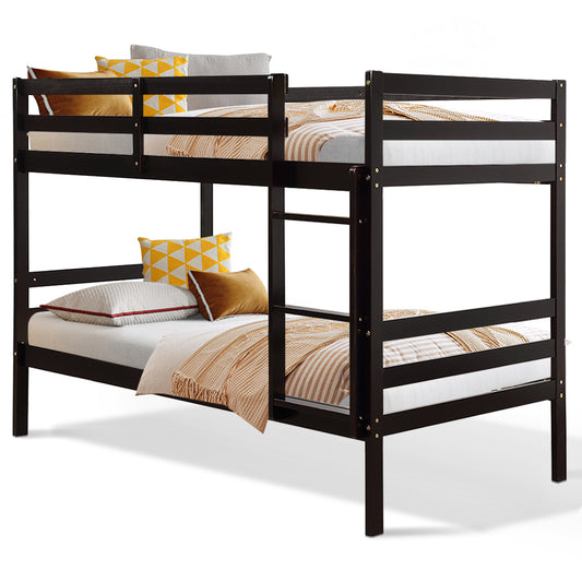 Solid Hardwood Twin Bunk Bed for Kids - Brown