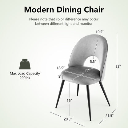Set of 2 Velvet Dining Chairs with Metal Frame & Adjustable Foot Pads - Grey