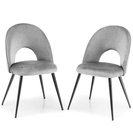 Set of 2 Velvet Dining Chairs with Metal Frame & Adjustable Foot Pads - Grey