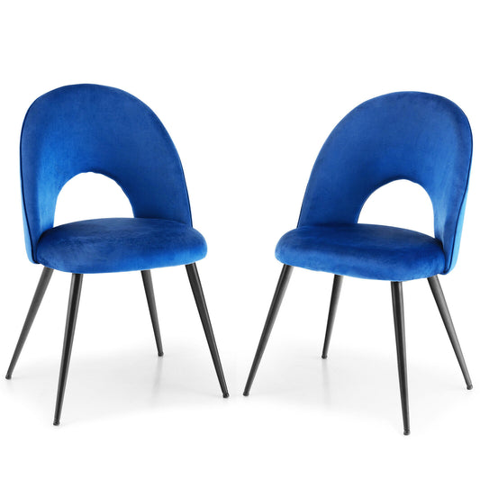 Set of 2 Velvet Dining Chairs with Metal Frame & Adjustable Foot Pads - Blue