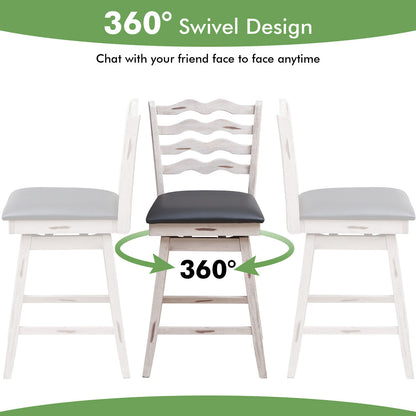 Pair of 25 Inch Swivel Bar Stools with Rubber Wood Frame and Ergonomic Backrest with Footrest