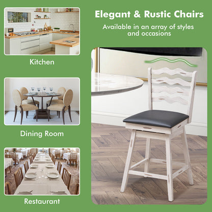 Pair of 25 Inch Swivel Bar Stools with Rubber Wood Frame and Ergonomic Backrest with Footrest