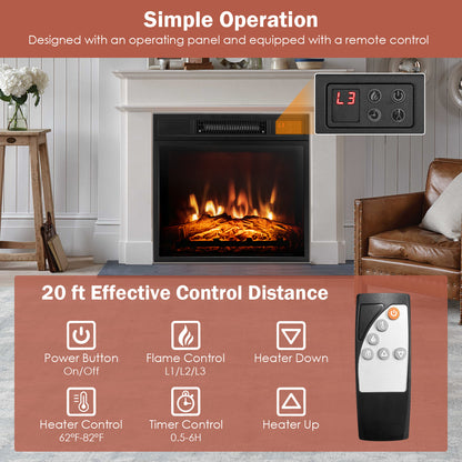 18 Inch Electric Fireplace Insert with Adjustable LED Flame Effects
