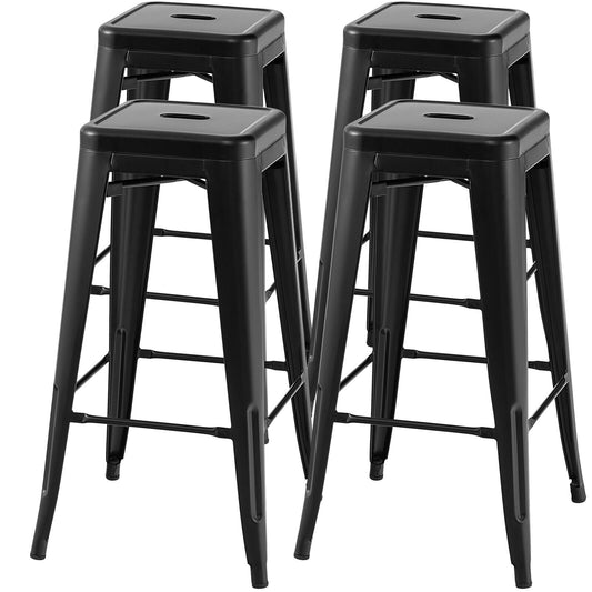 Set of 4 30 Inch Bar Stools with Square Seat and Convenient Handling Hole - Black