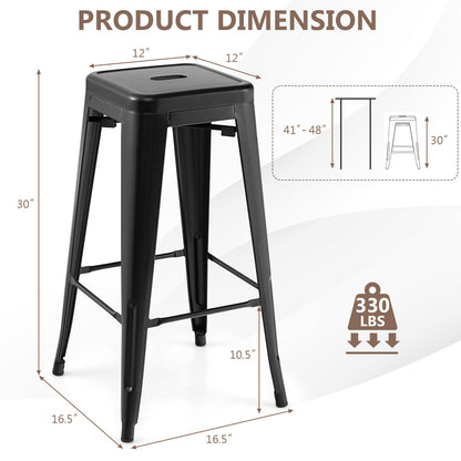 Set of 4 30 Inch Bar Stools with Square Seat and Convenient Handling Hole - Black