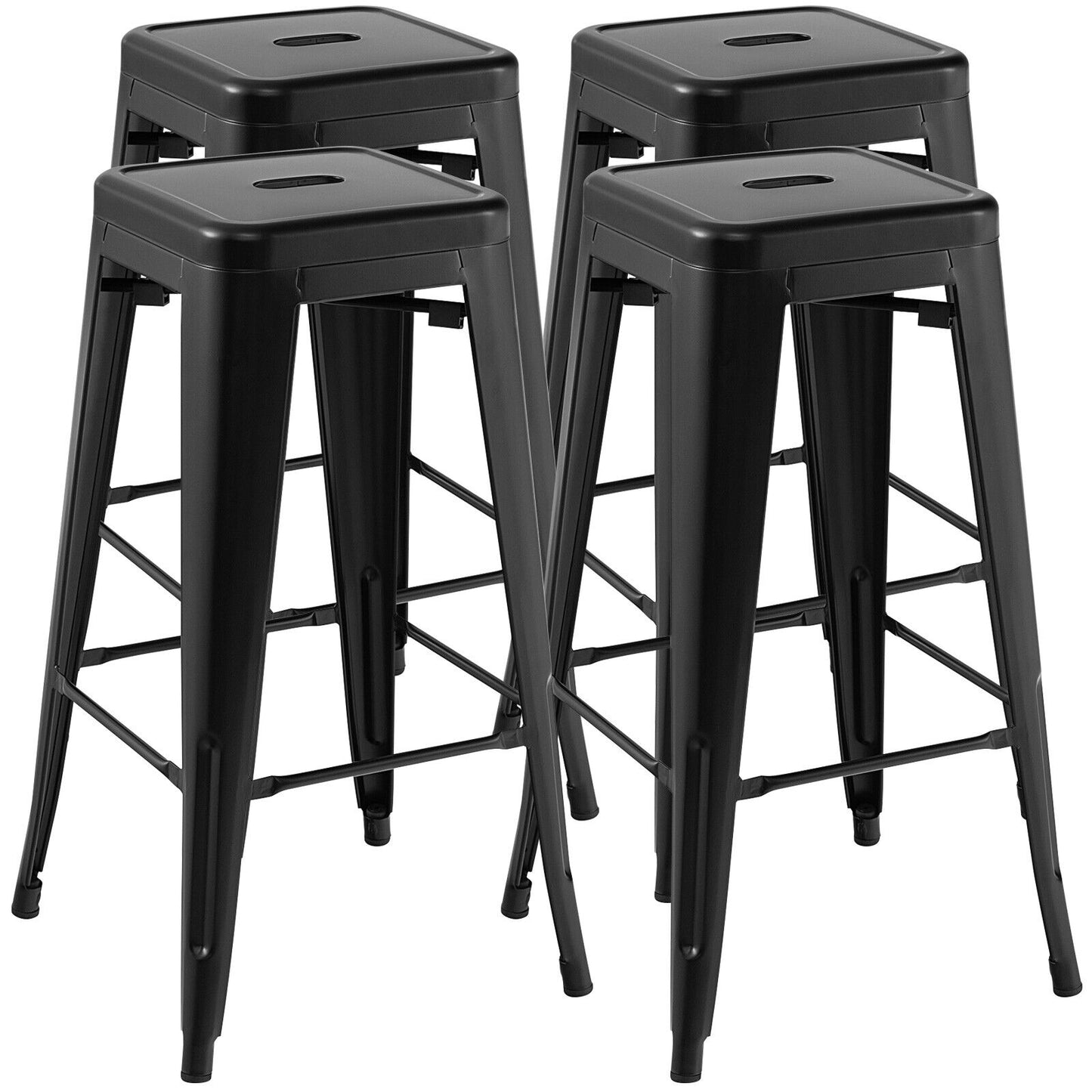 Set of 4 30 Inch Bar Stools with Square Seat and Convenient Handling Hole - Black