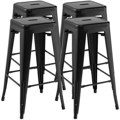 Set of 4 30 Inch Bar Stools with Square Seat and Convenient Handling Hole - Black