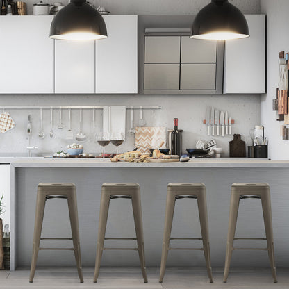 Set of 4 30 Inch Bar Stools with Square Seat and Convenient Handling Hole - Gunmetal