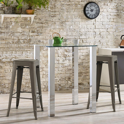 Set of 4 30 Inch Bar Stools with Square Seat and Convenient Handling Hole - Gunmetal