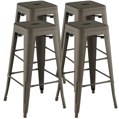 Set of 4 30 Inch Bar Stools with Square Seat and Convenient Handling Hole - Gunmetal