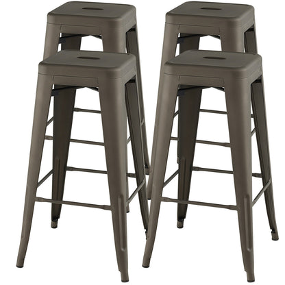 Set of 4 30 Inch Bar Stools with Square Seat and Convenient Handling Hole - Gunmetal