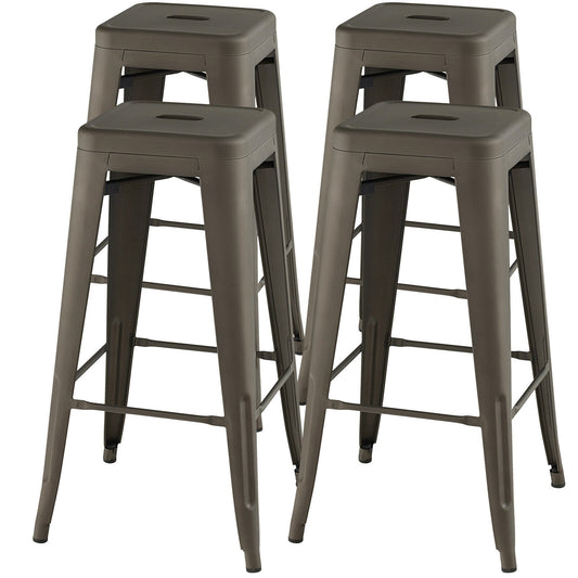 Set of 4 30 Inch Bar Stools with Square Seat and Convenient Handling Hole - Gunmetal