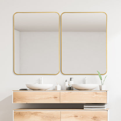 Premium Metal Framed Wall Mirror with Shatterproof Glass and Rounded Corners - Golden