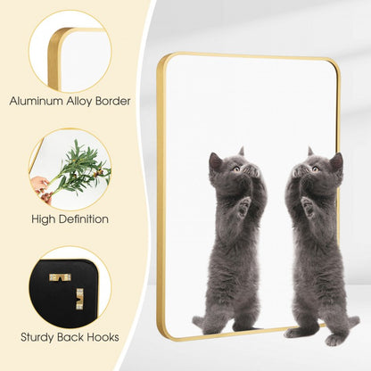 Premium Metal Framed Wall Mirror with Shatterproof Glass and Rounded Corners - Golden