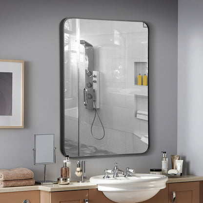 Premium Metal Framed Wall Mirror with Shatterproof Glass and Rounded Corners - Black