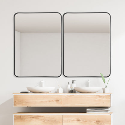 Premium Metal Framed Wall Mirror with Shatterproof Glass and Rounded Corners - Black