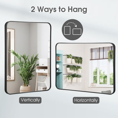 Premium Metal Framed Wall Mirror with Shatterproof Glass and Rounded Corners - Black
