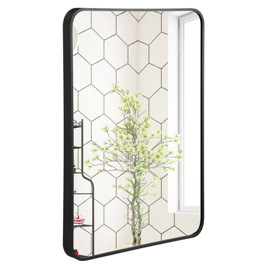 Premium Metal Framed Wall Mirror with Shatterproof Glass and Rounded Corners - Black