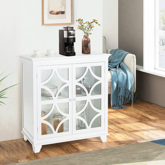 Modern Buffet Cabinet with Glass Doors and Adjustable Storage Shelf - White