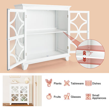 Modern Buffet Cabinet with Glass Doors and Adjustable Storage Shelf - White
