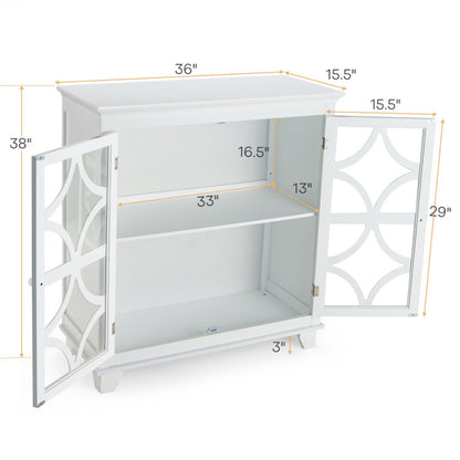 Modern Buffet Cabinet with Glass Doors and Adjustable Storage Shelf - White