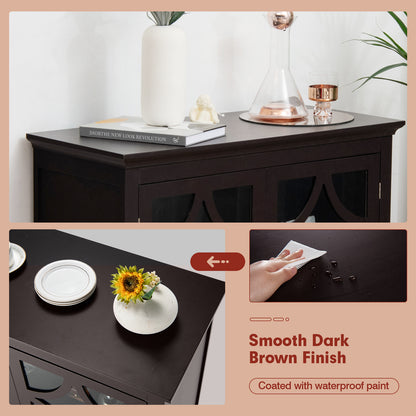 Modern Buffet Cabinet with Glass Doors and Adjustable Storage Shelf - Brown